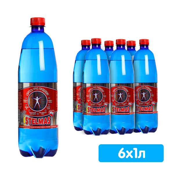 Вода Stelmas Mg+ 1 литр, газ, пэт, 6 шт. в уп.