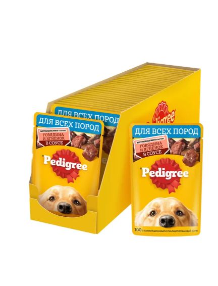 Влажный корм PEDIGREE для взрослых собак всех пород, с говядиной и ягненком в соусе, 28 шт x 85г