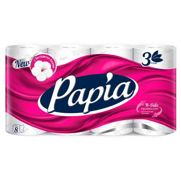 Туалетная бумага Papia Белая 3 слоя (8 шт)