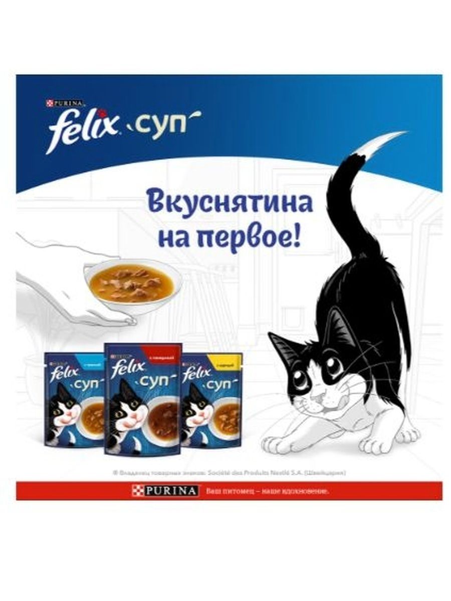 Влажный корм Felix Суп для кошек с треской, 48 г х 36 шт.