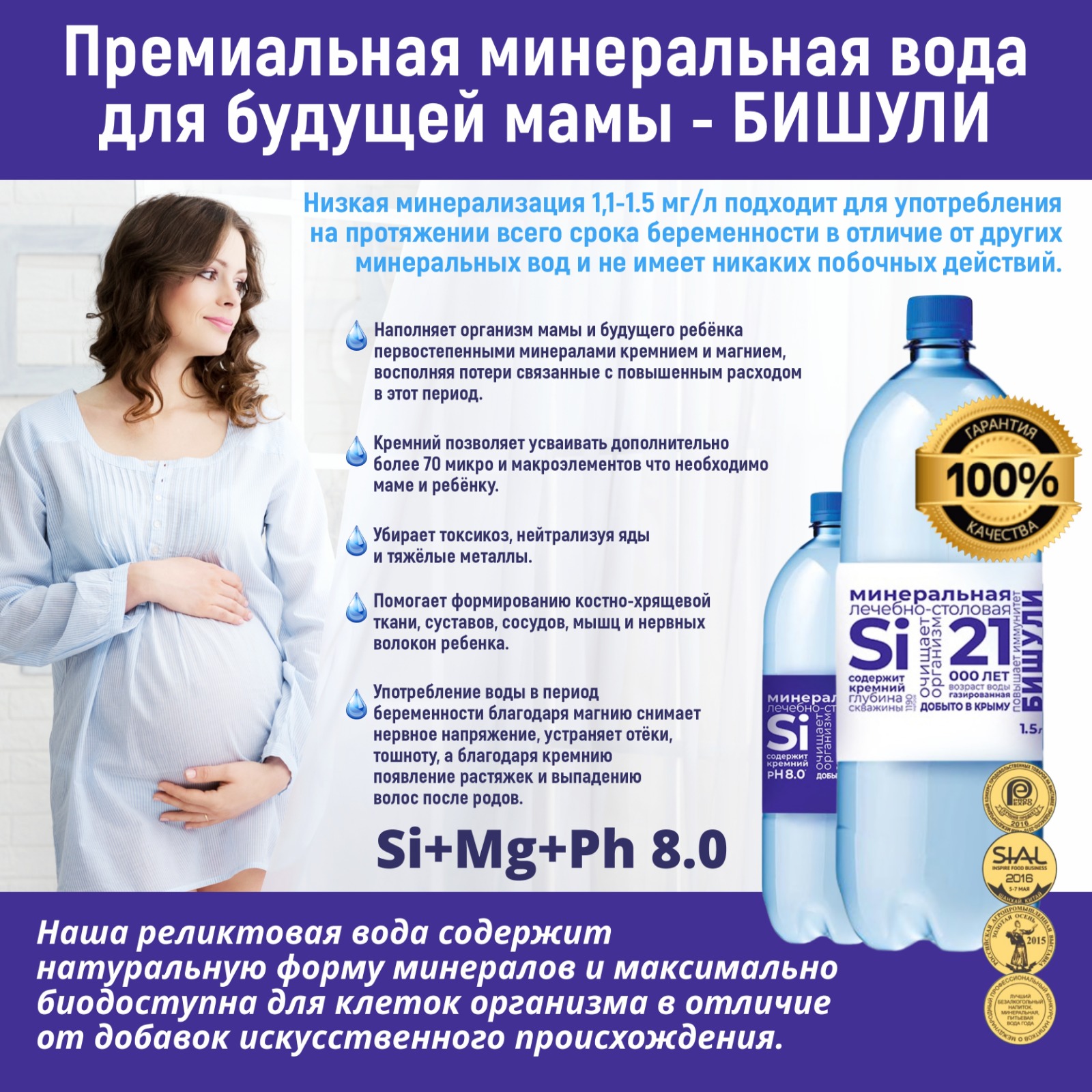 Вода минеральная лечебно-столовая Бишули 1.5 литра, газ, пэт, 6 шт. в уп.