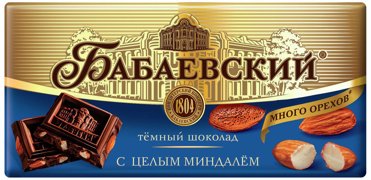 Шоколад Бабаевский темный с цельным миндалем, 90г. Упаковка 16 шт.