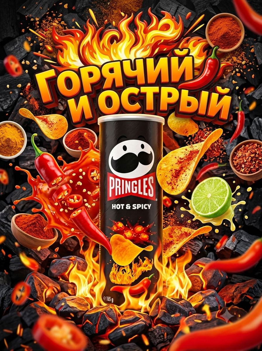Чипсы Pringles Hot & Spicy (остро-пряные) 165 гр. 3 шт.