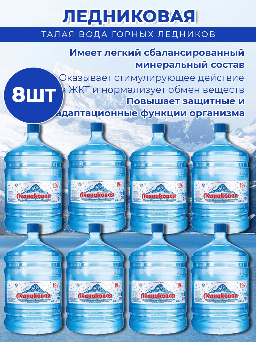 Вода питьевая Ледниковая 19л негазированная (бутыль многоразовая 8 шт.)
