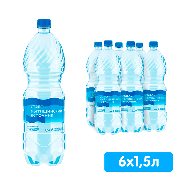 Вода Старо-Мытищинский Источник 1.5 литра, без газа, пэт, 6 шт. в уп.