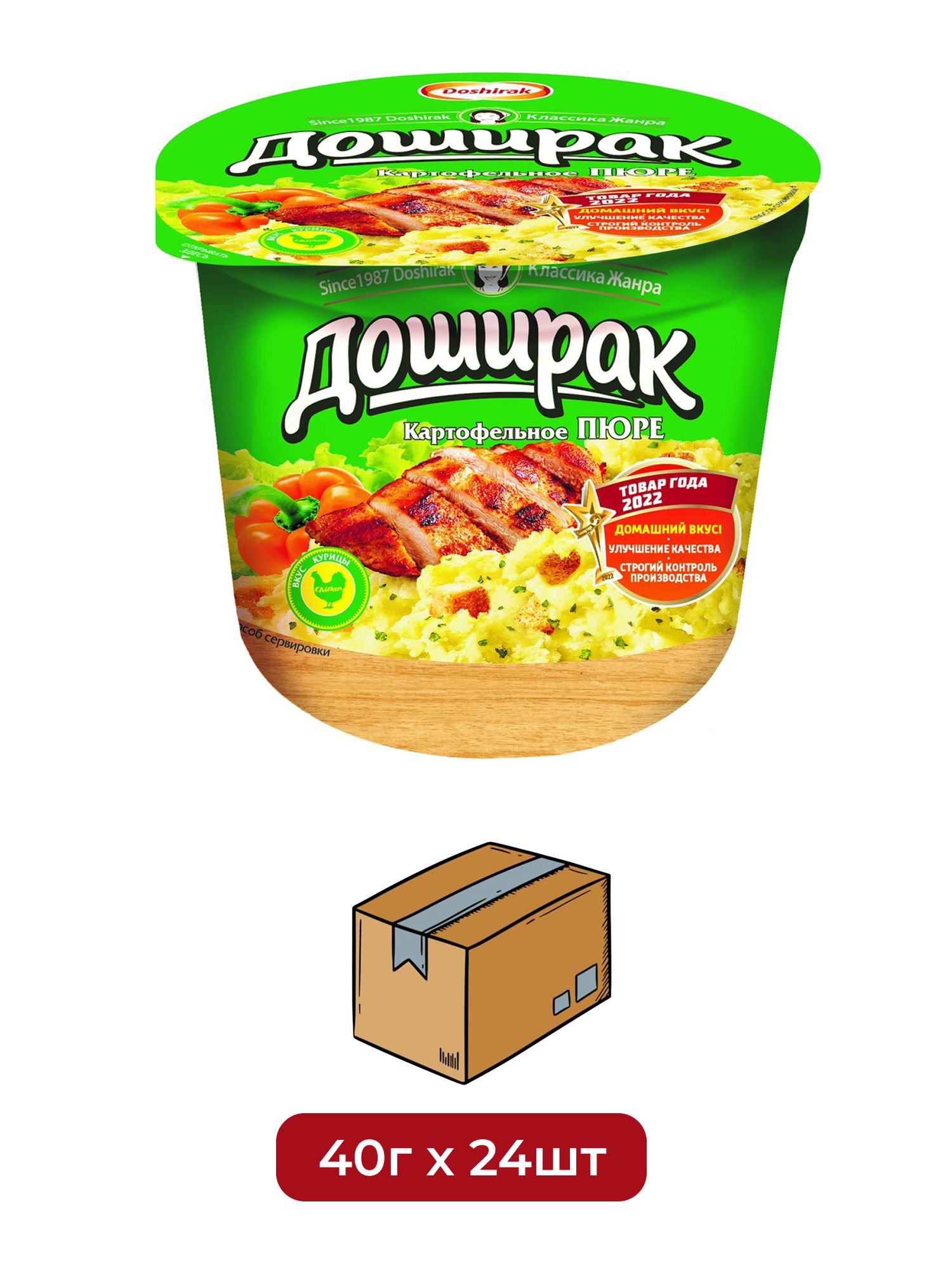 Пюре картофельное Доширак со вкусом курицы, 40г х 24 шт.