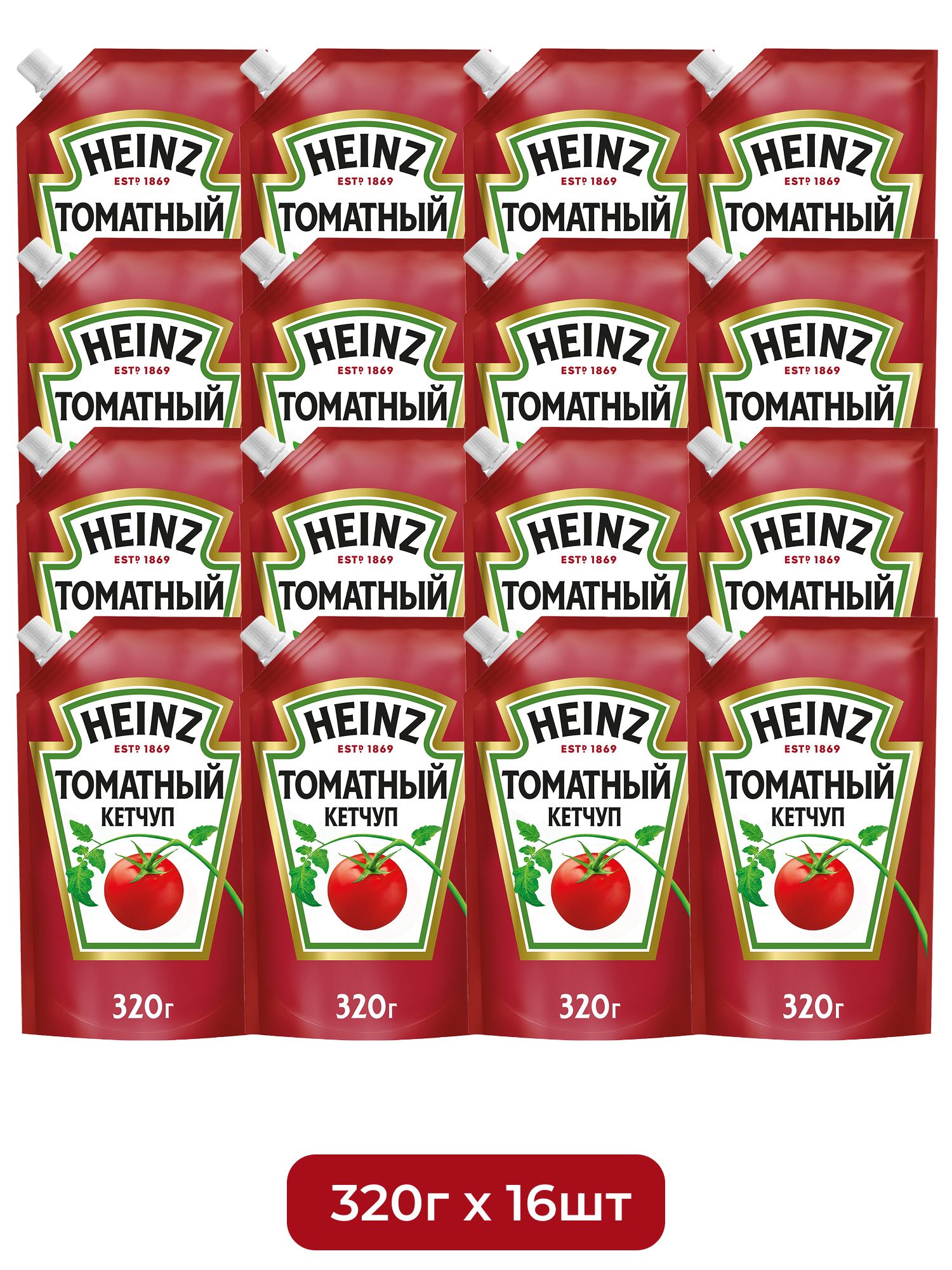 Кетчуп Heinz Томатный, 320г х 16шт