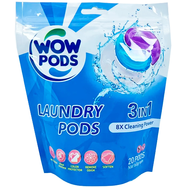 Гель-капсулы для стирки Wow Pods 8 Cleaning Power 3 в 1, 20 шт