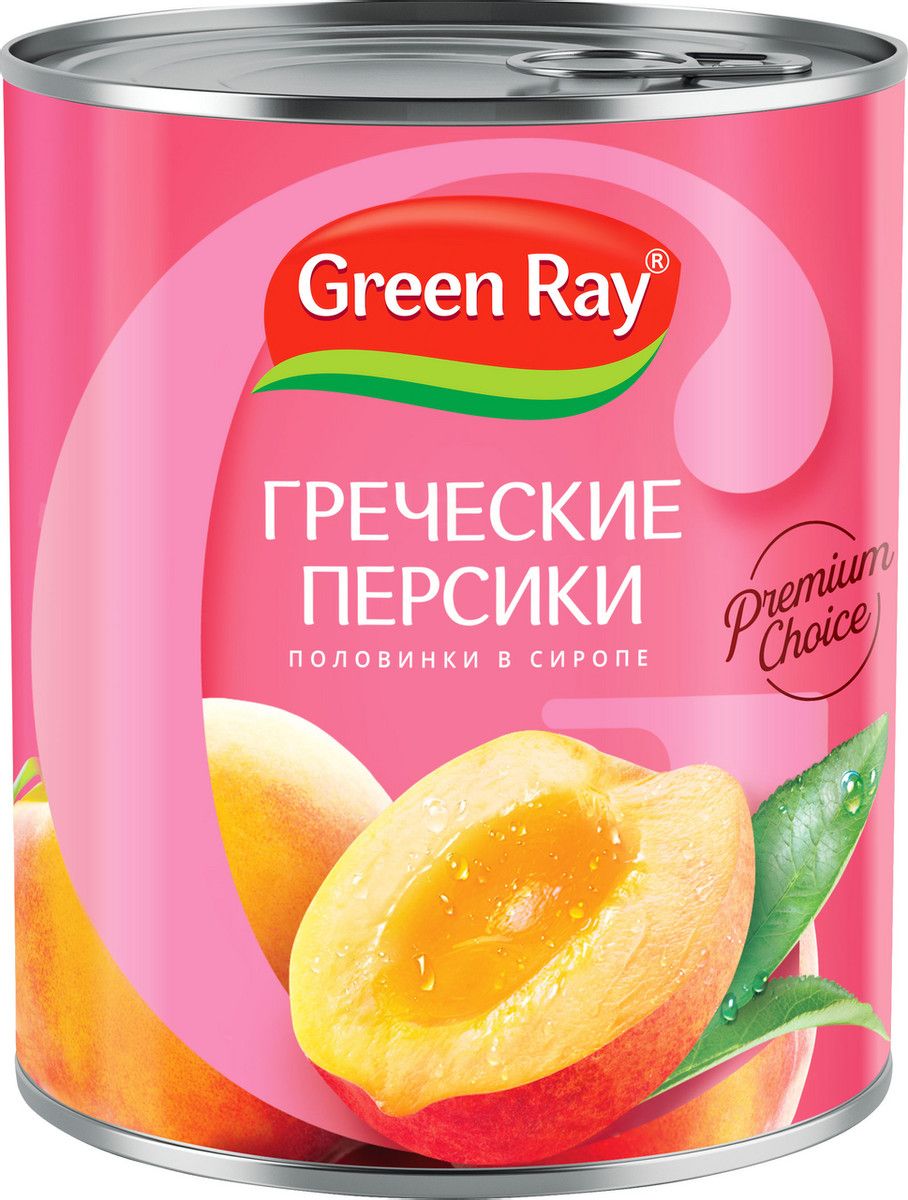 Персики Green Ray Греческие половинки в сиропе, 850мл х 12 шт.