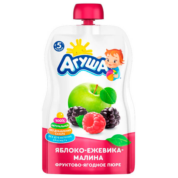 Пюре Агуша фруктовое Яблоко-ежевика-малина с 6 месяцев 90 гр