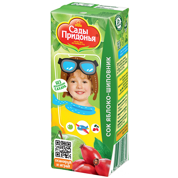 Сок Сады придонья яблоко / шиповник 0.2 литра, 27 шт. в уп.