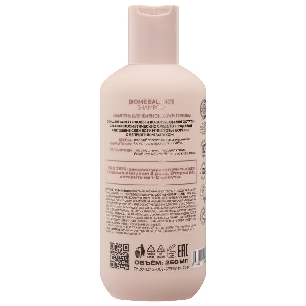 Шампунь для жирной кожи головы Biome balance microbiome shampoo ICE Professional by Natura Siberica Take It Home, 250 мл х 2шт.
