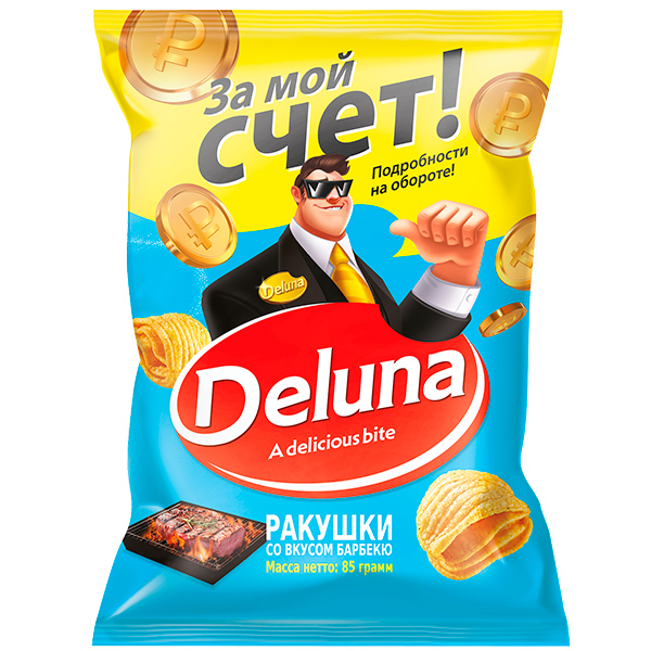 Снеки кукурузные Deluna Ракушки вкус барбекю 85 гр