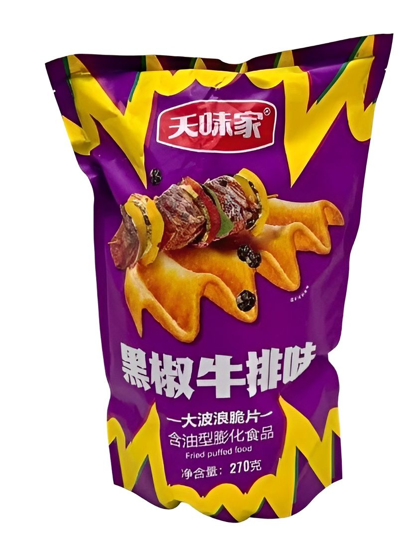 Чипсы Tianweijia рифленые со вкусом барбекю - стейк, 270 г. 4 шт.