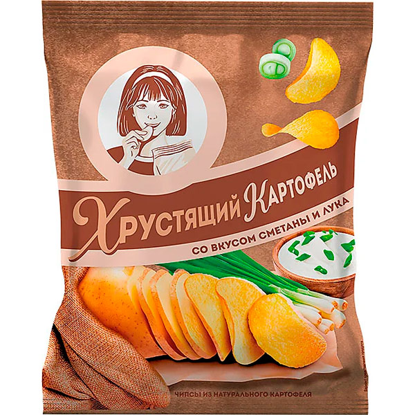 Чипсы Хрустящий картофель в ломтиках со вкусом сметаны и лука 70 гр