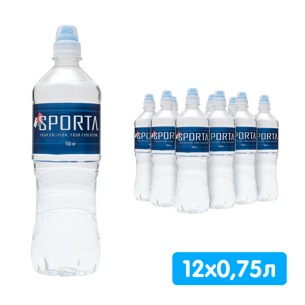 Вода Sporta 0.75 литра, спорт, без газа, пэт, 12 шт. в уп.