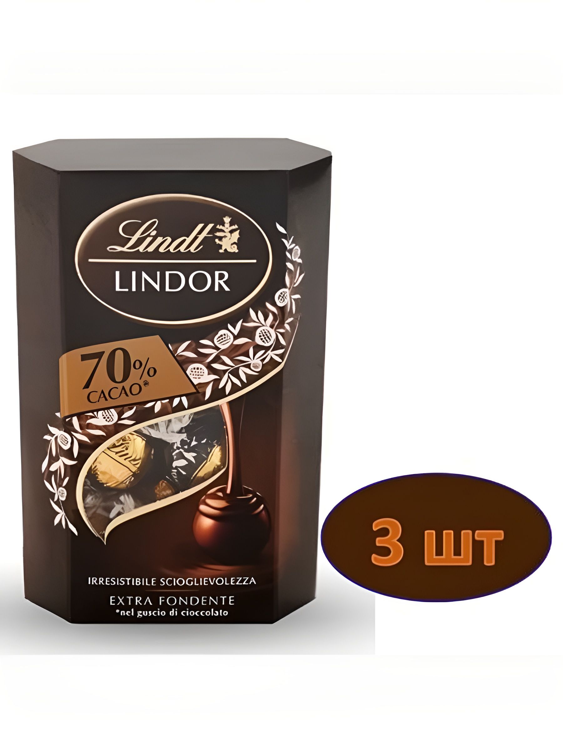 Конфеты шоколадные Lindt Lindor Negro Cornet 70% какао, горький шоколад,200 г. 3 шт