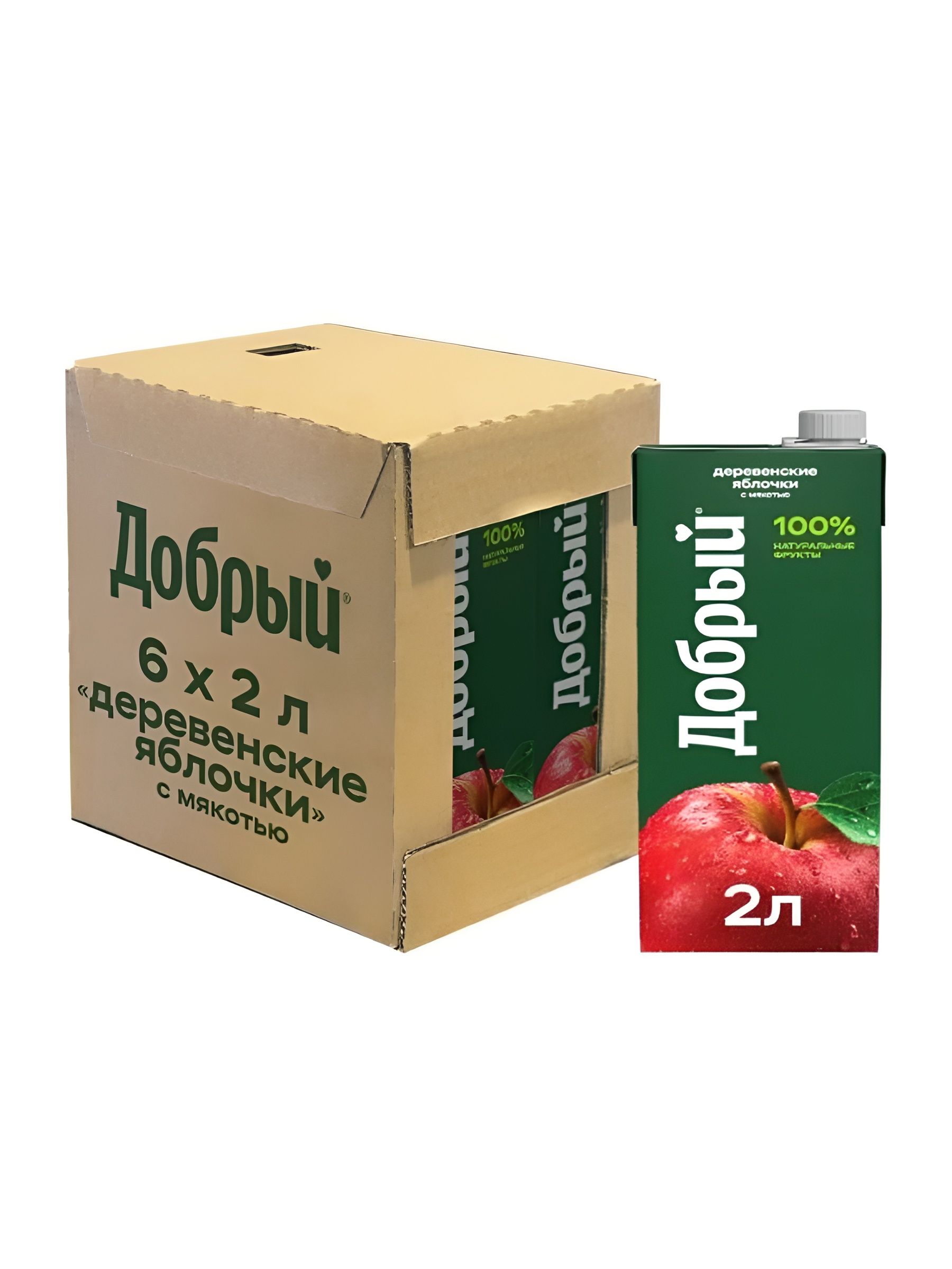 Нектар Добрый Деревенские яблочки, 2л. Упаковка 6 шт.