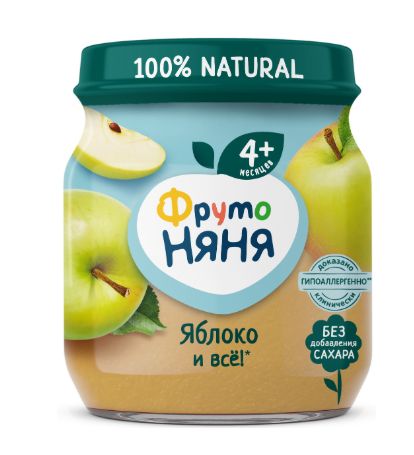 Пюре фруктовое детское ФрутоНяня Яблоко с 4 месяцев, 100г