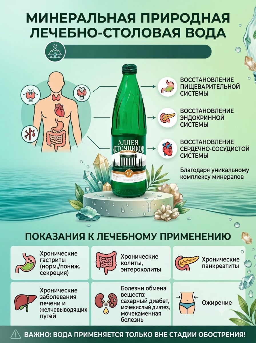 Вода Аллея Источников №17 Аква-Вайт 0.5 литра, газ, стекло, ( упаковка 12 шт)