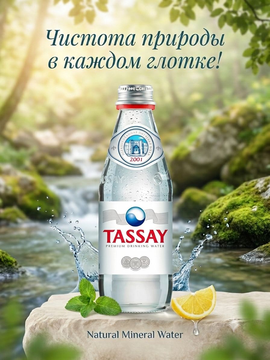 Вода Tassay 0.25 литра, без газа, стекло, (упаковка 12 шт)