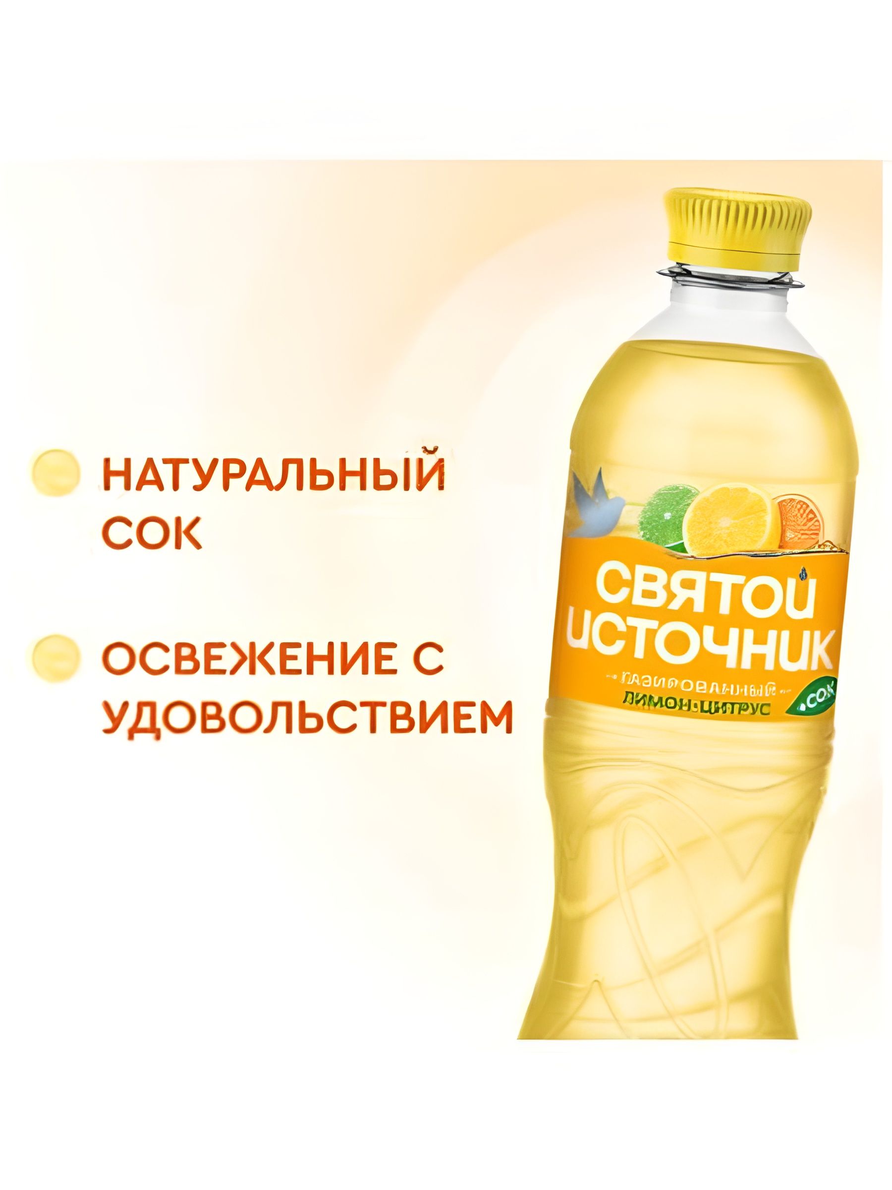 Вода Святой Источник с соком лимона и цитруса газированная. Упаковка 1л х 12 шт.