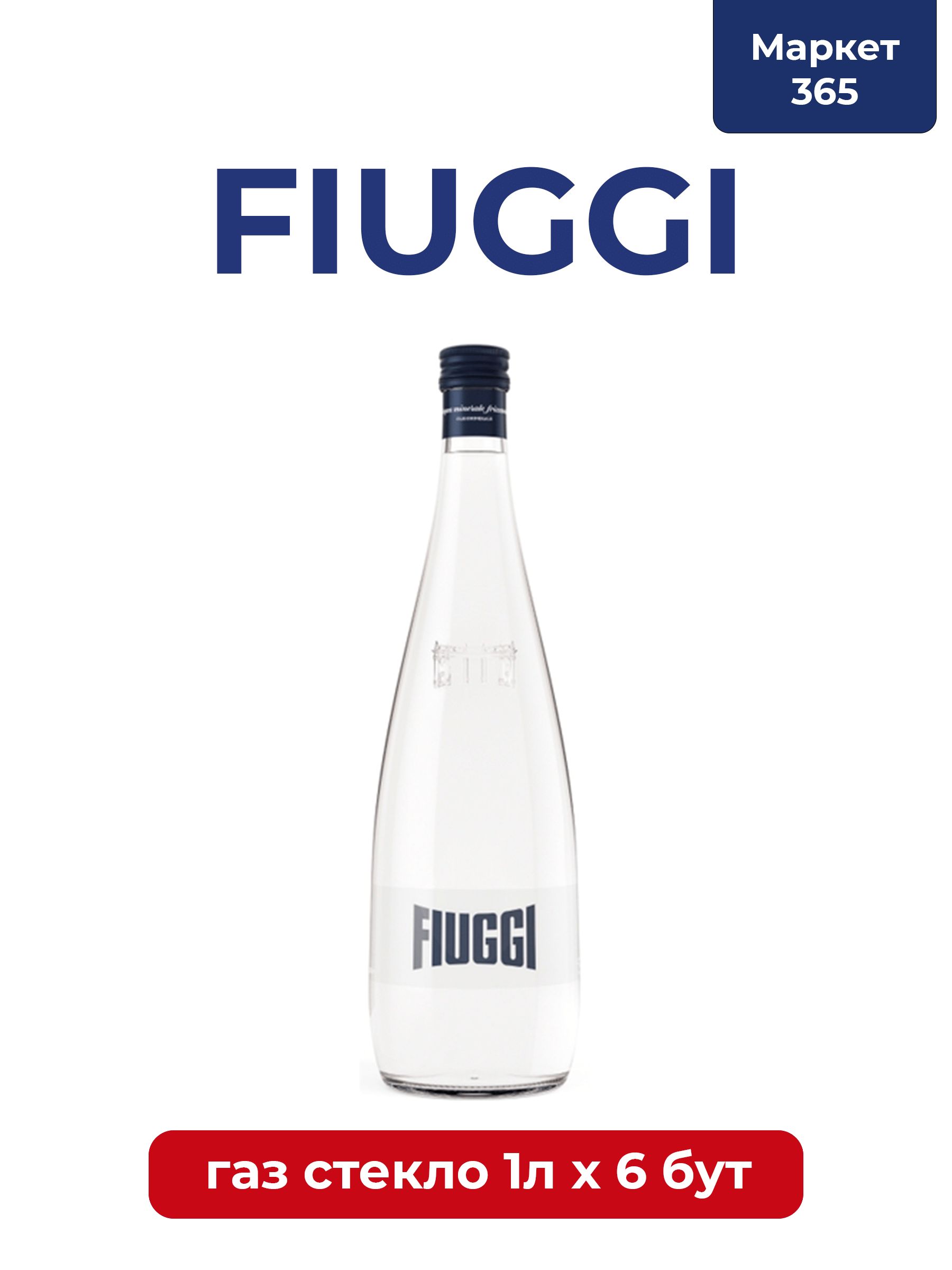 Acqua Di Fiuggi Frizzante(ФЬЮДЖИ)- природная минеральная газированная вода 1л, стекло, упаковка 6 штук