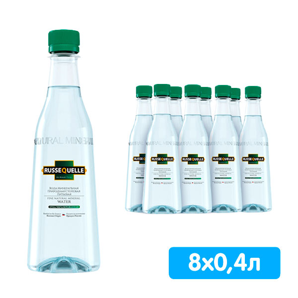 Вода RusseQuelle 0.4 литра, без газа, пэт, 8 шт. в уп.