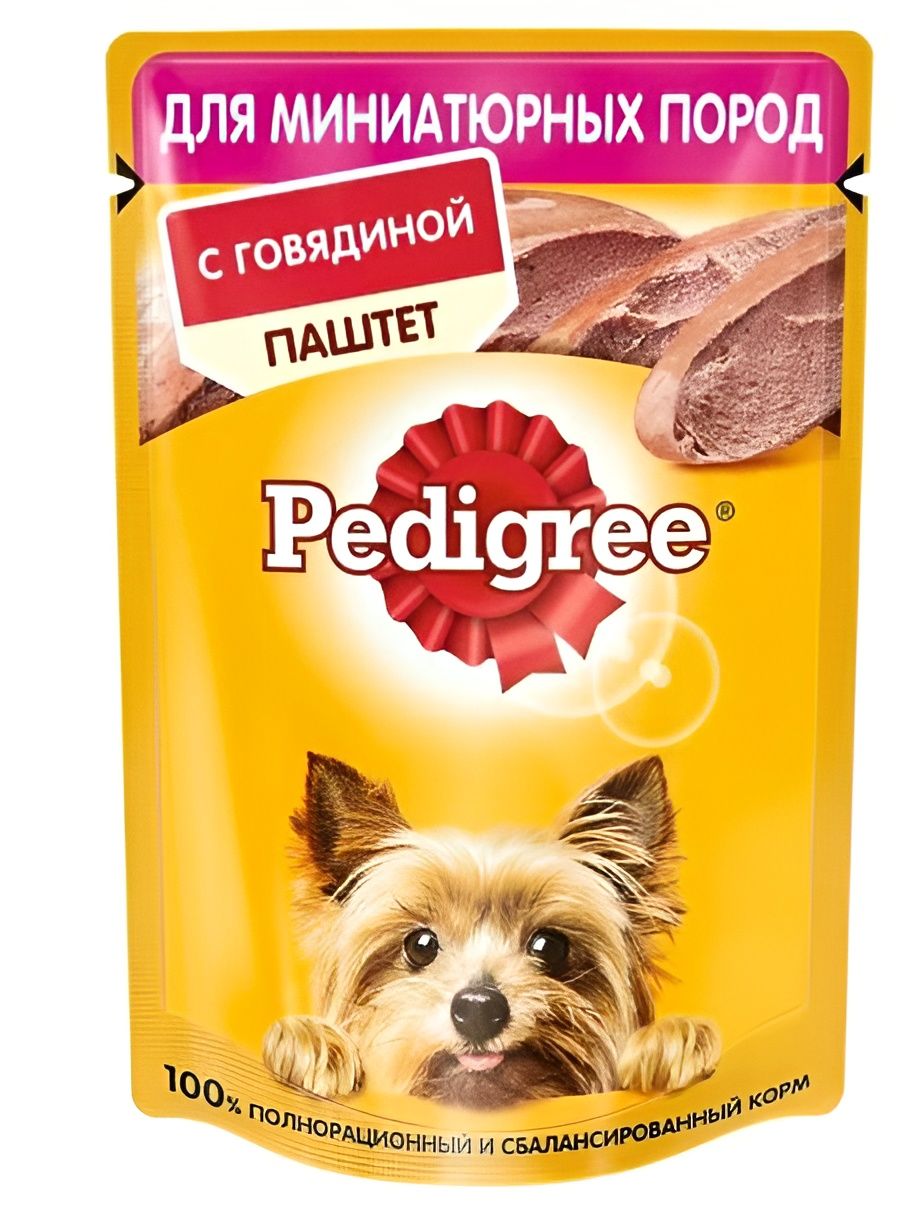 Влажный корм PEDIGREE для взрослых собак миниатюрных пород, паштет с говядиной, 80г х 56шт