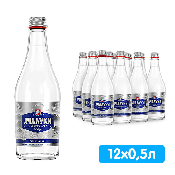 Вода лечебно-столовая Ачалуки 0.5 литра, газ, стекло, 12 шт. в уп.