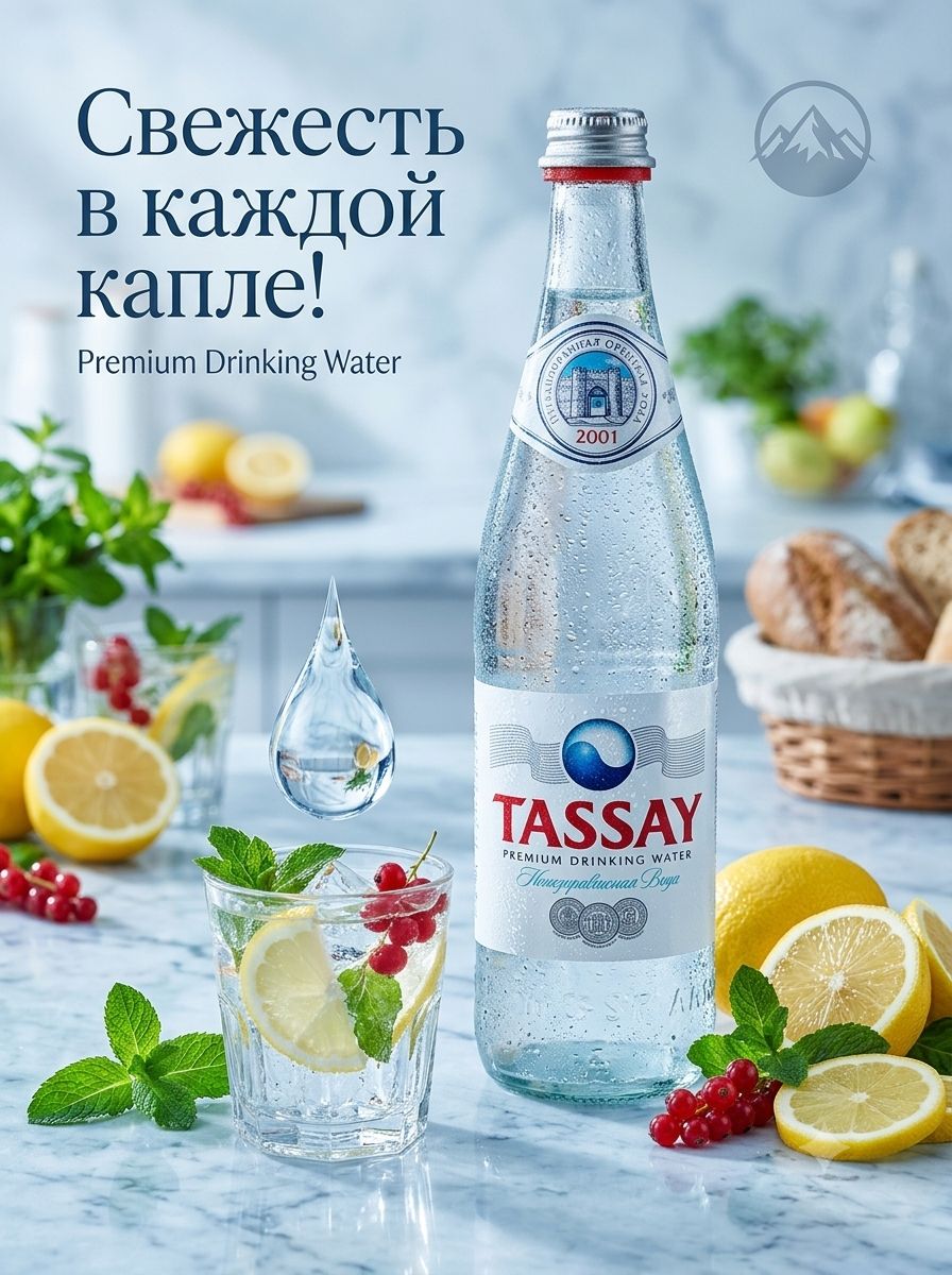 Вода Tassay 0.5 литра, без газа, стекло, (упаковка 12 шт)