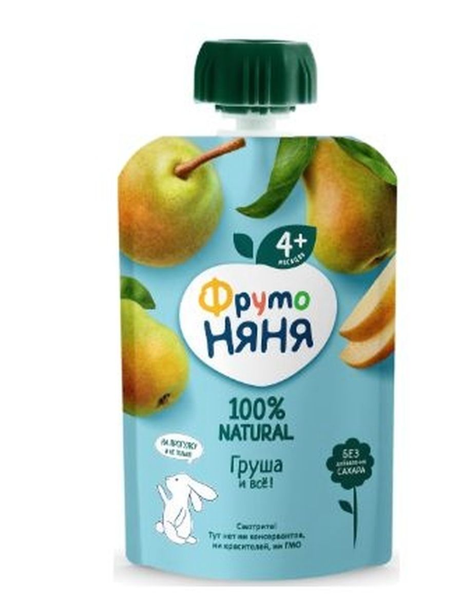Пюре фруктовое детское ФрутоНяня Груша с 4 месяцев, 90г. Упаковка 12 шт.