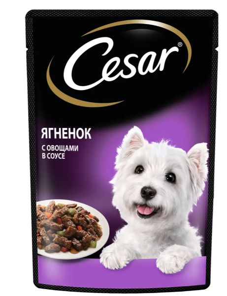 Влажный корм Cesar для взрослых собак, с ягненком и овощами в соусе, 28 шт по 85г
