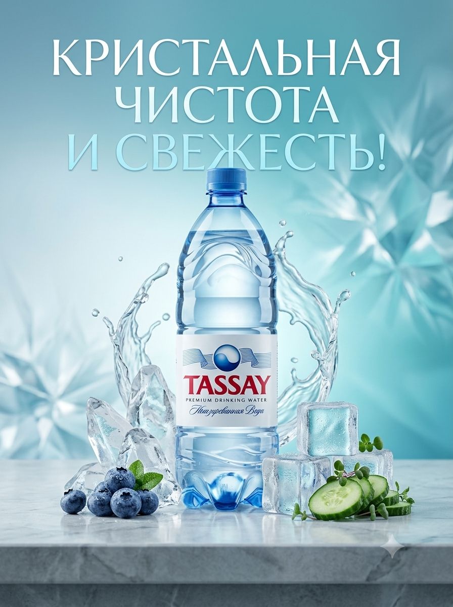 Вода Tassay 1 литр, ПЭТ, без газа, ПЭТ, (упаковка 6 шт)