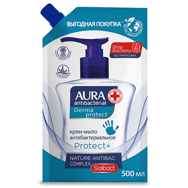 Жидкое мыло AURA антибактериальное Dermo Protect дой-пак 500 мл