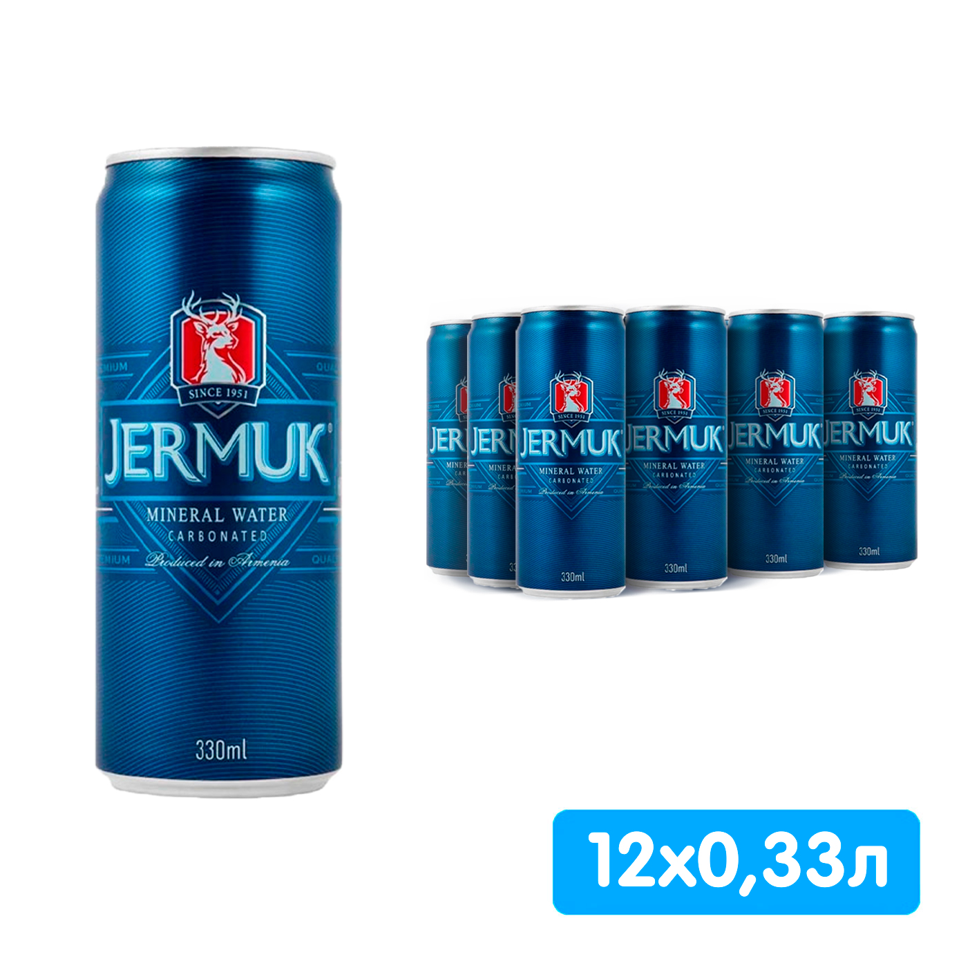 Вода Джермук 0.33 литра, газ, ж/б, 12 шт. в уп.