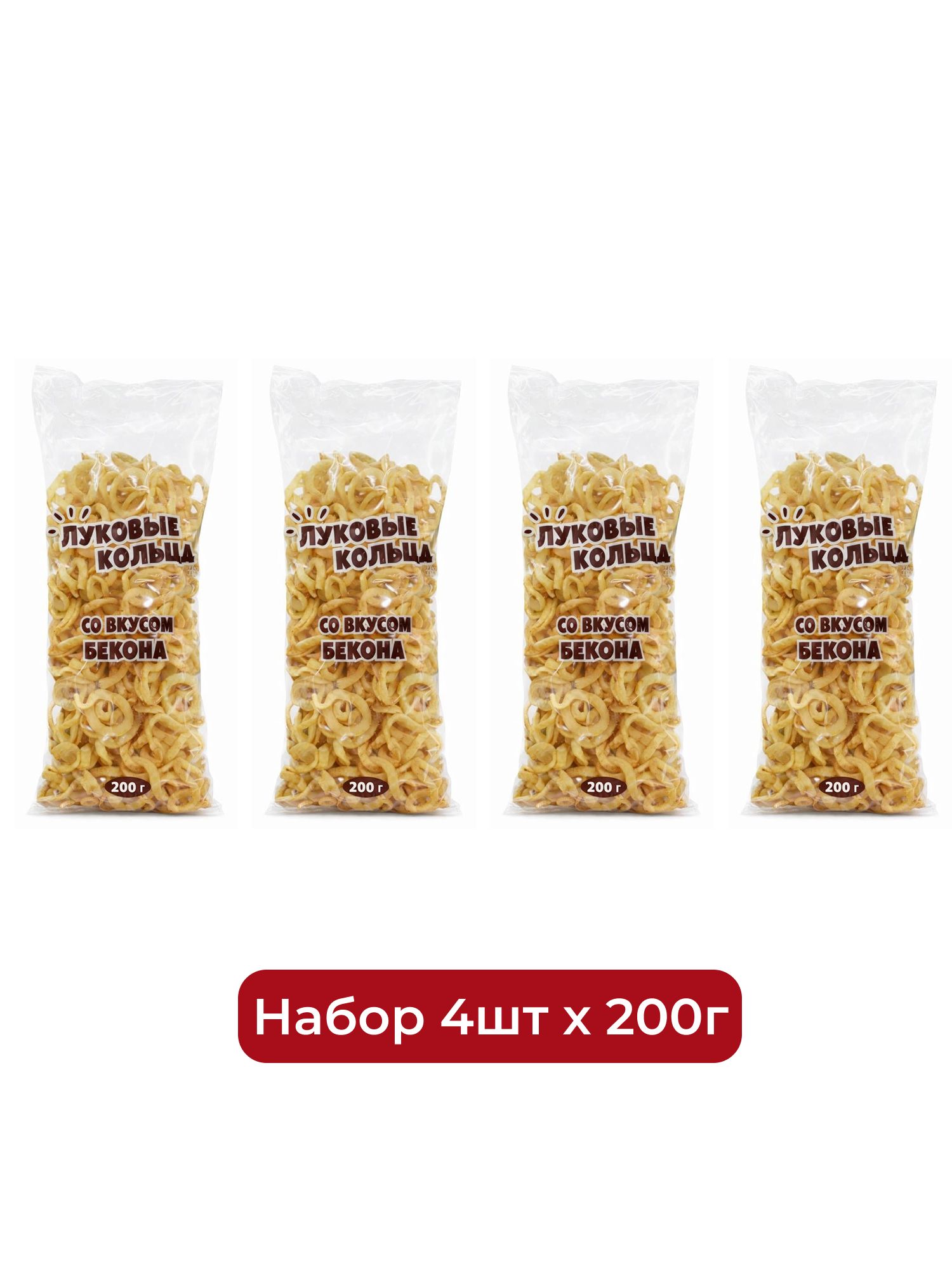 Картофельные снеки. Кольца луковые Kdv бекон, 200г х 4шт.