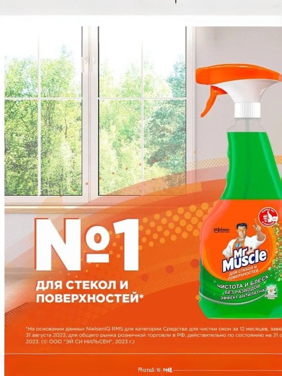 Средство для мытья стекол и др. поверхностей Mr. Muscle 500мл "Утренняя роса"