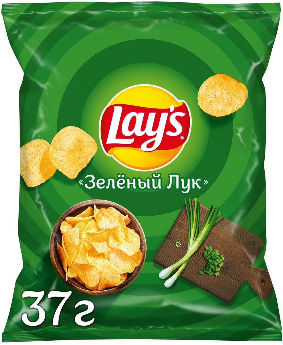 Чипсы Lay's Зеленый лук, 37г . Упаковка 36шт. Набор 4 упаковки.