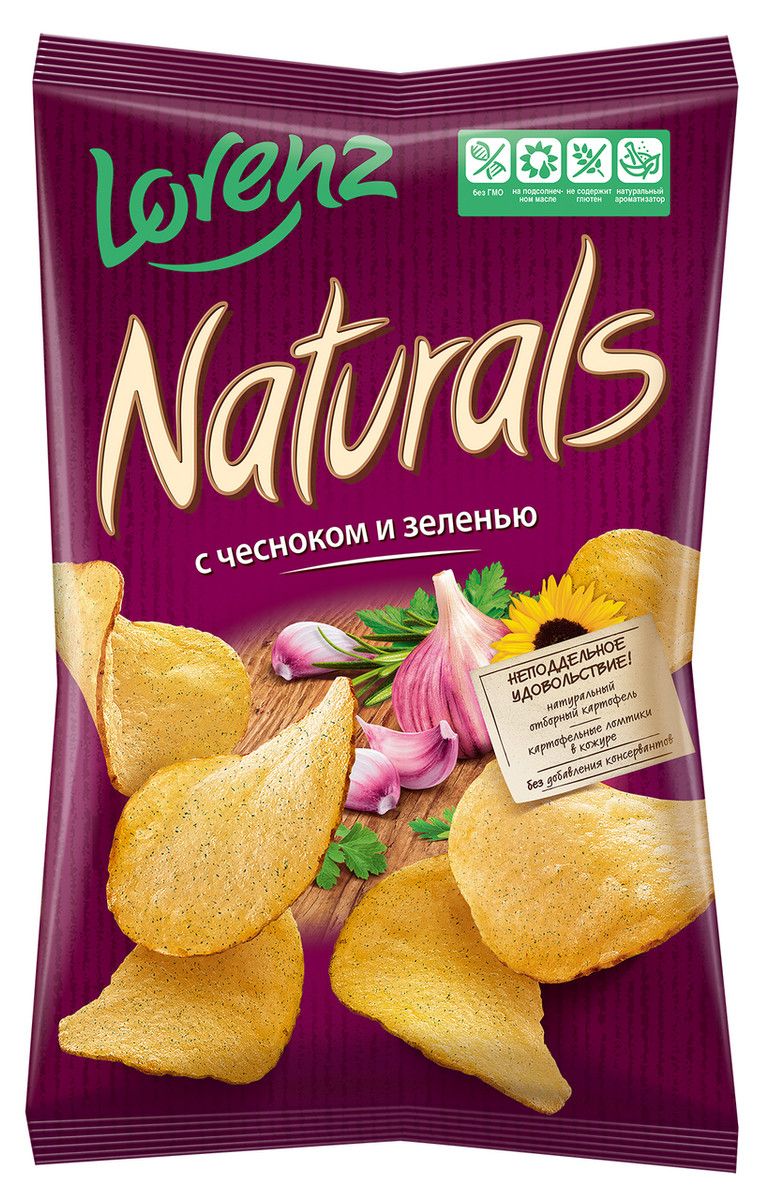 Чипсы Lorenz Naturals Чеснок и зелень, 100г. Упаковка 25шт. Набор 4 упаковки.