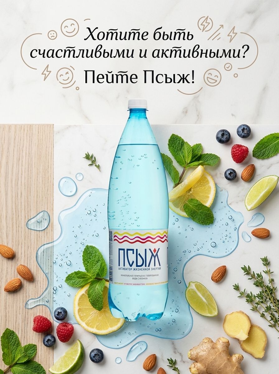 Вода газированная Псыж минеральная лечебно-столовая, 6 шт х 1,5 л.