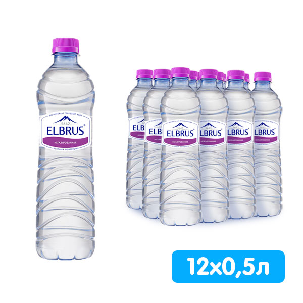 Вода Эльбрус 0.5 литра, без газа, пэт, 12 шт. в уп.