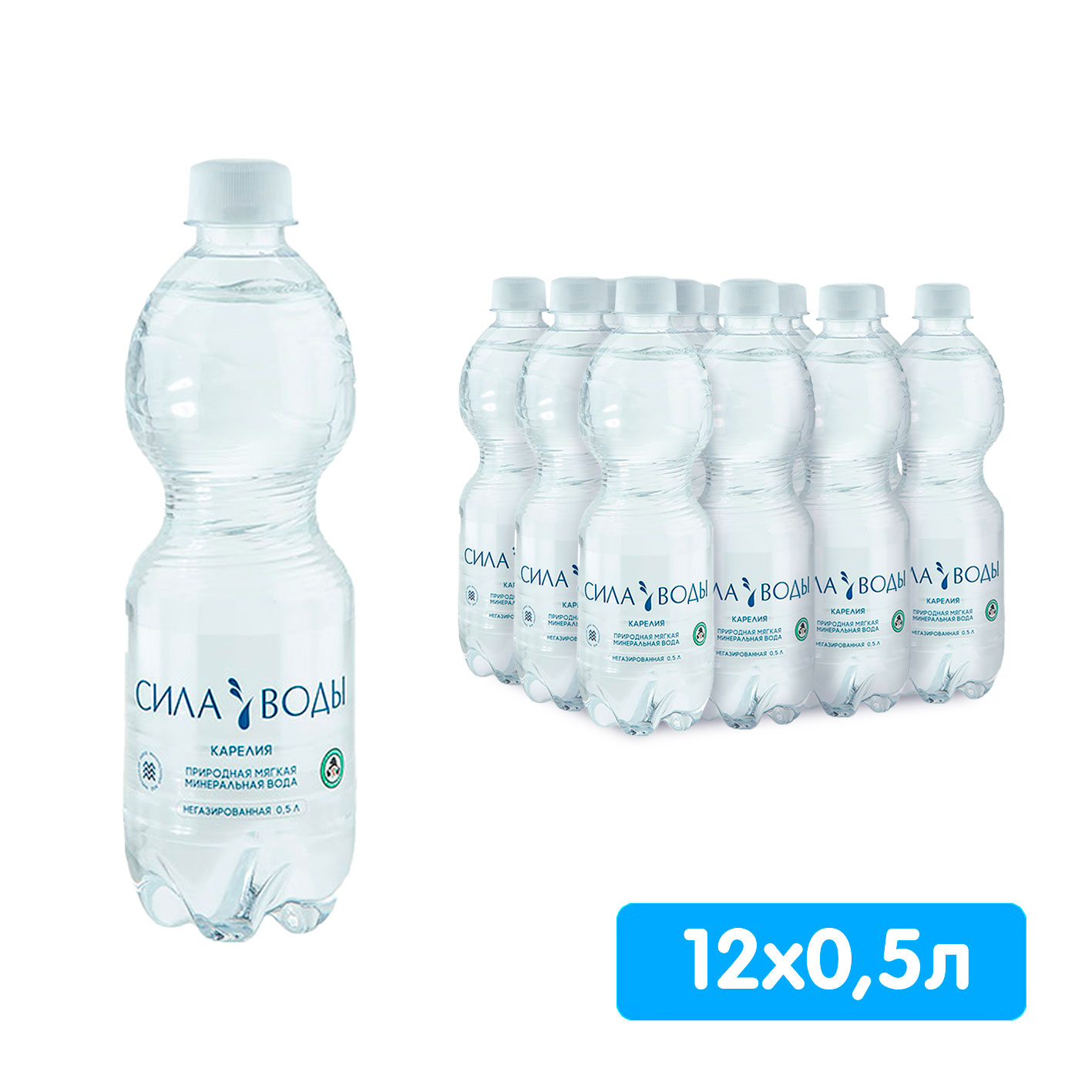Вода Сила воды Карелия 0.5 литра, без газа, пэт, 12 шт. в уп.