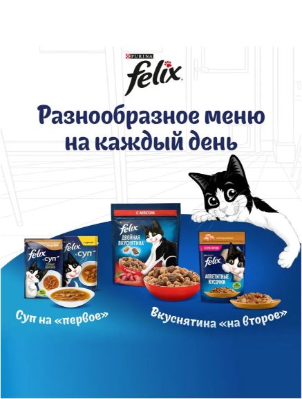 Влажный корм Felix Sensations для кошек желе, утка и шпинат, 75 г х 26 шт.