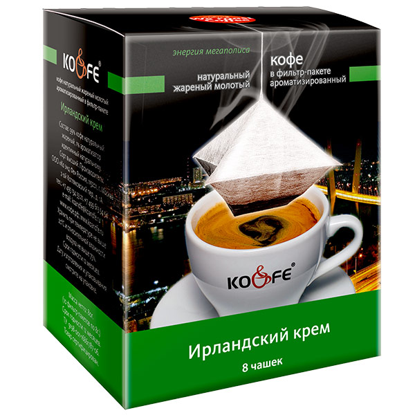 Кофе Саше Ирландский крем свежеобжаренный молотый в фильтр-пакете 1уп. (8шт. по 8гр.)