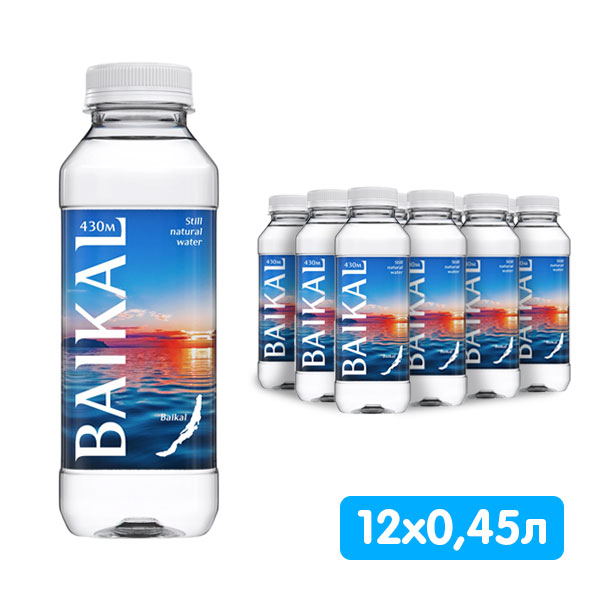 Глубинная байкальская вода Baikal430 0.45 литра, без газа, пэт, 12 шт. в уп.