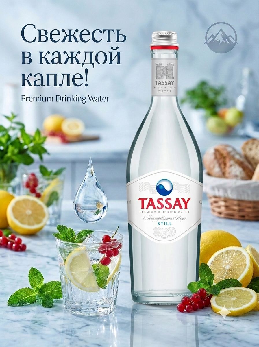 Вода Tassay 0.75 литра, без газа, стекло, (упаковка 6 шт)