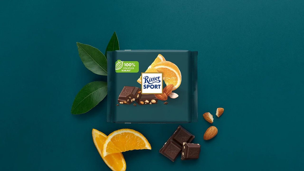 Шоколад Ritter Sport темный миндаль и апельсин, 100г. Набор 12 шт.