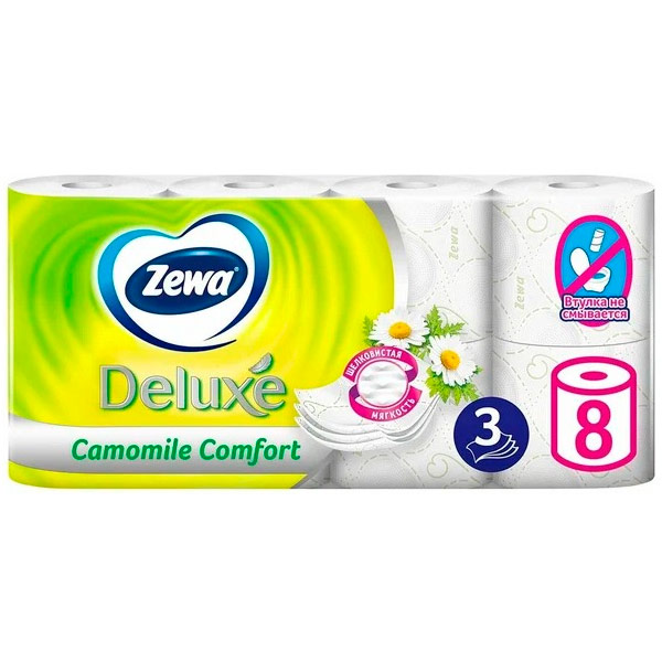 Туалетная бумага Zewa Deluxe Ромашка 3 слоя (8шт)