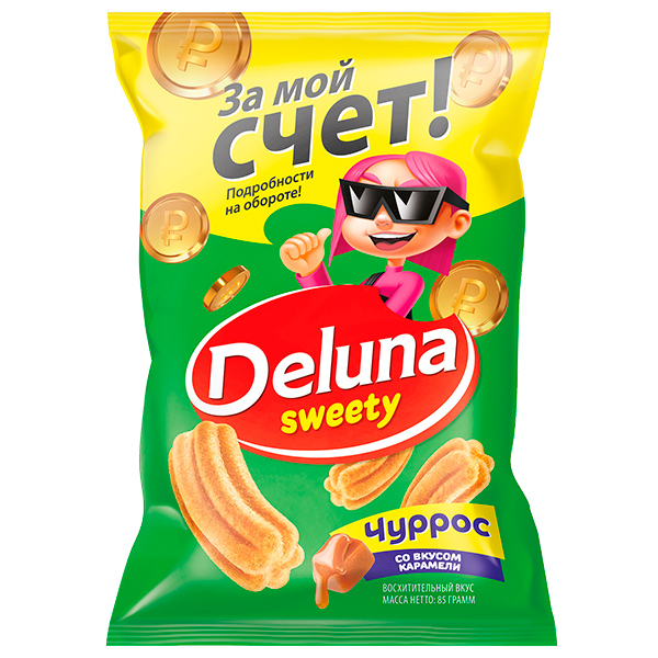 Снеки кукурузные Deluna Чуррос вкус карамели 85 гр